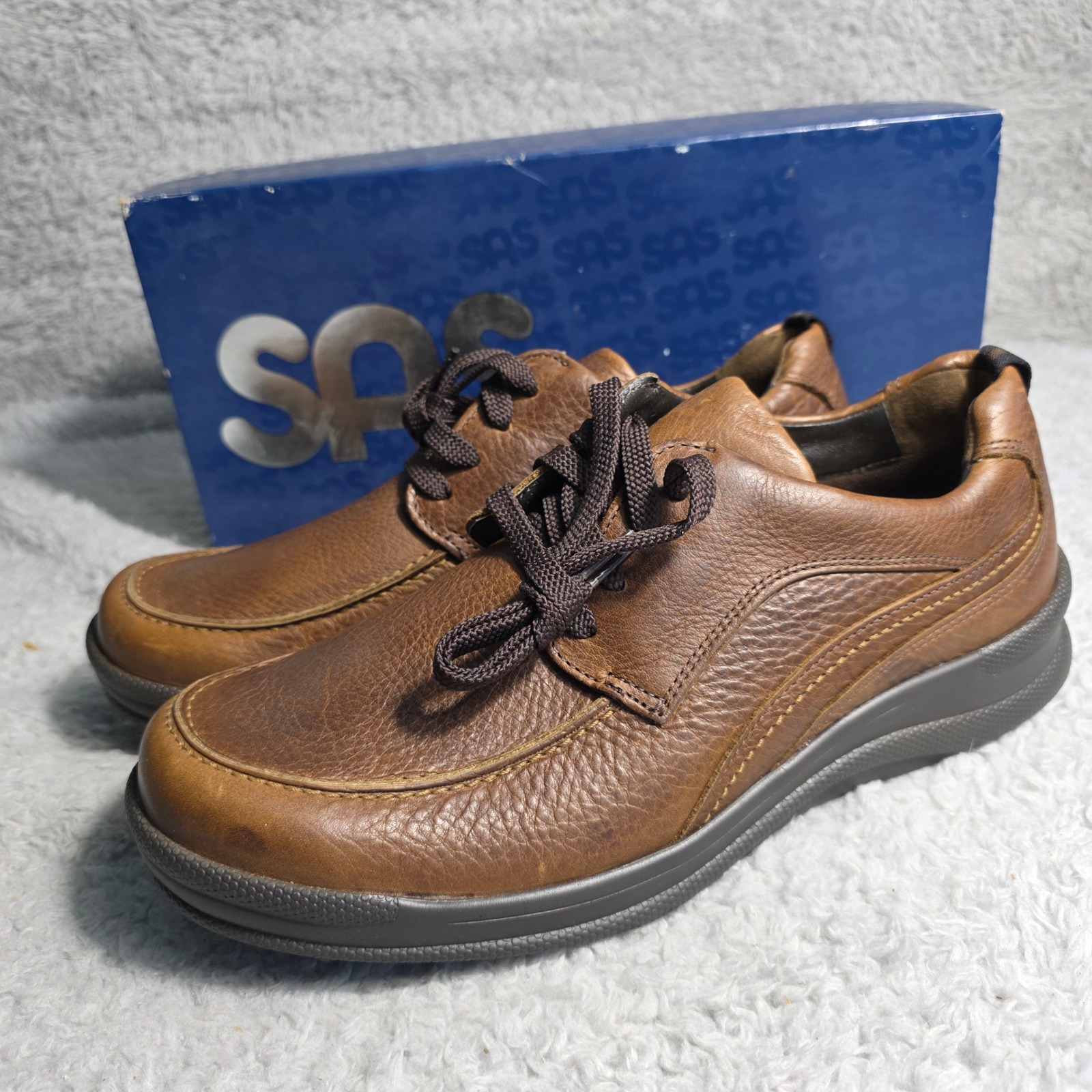Sas Move On Brown Leather Lace Up Shoes Loafers Dress Mens 8.5 M New
